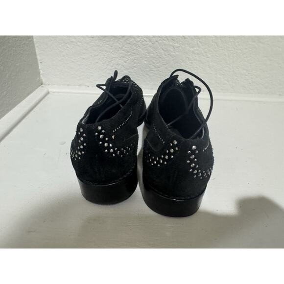 Stuart Weitzman Black Suede Studded Oxford Lace Up Dress Shoes - Picture 3 of 7